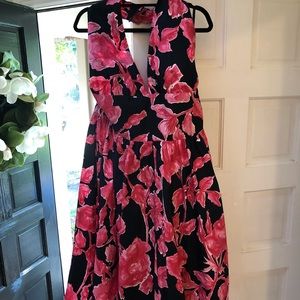 Plus Size Floral Fit and Flare Halter Dress